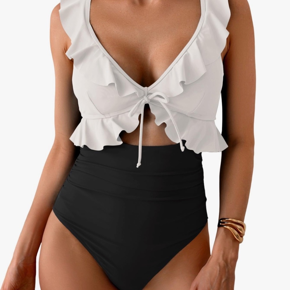 Eomenie black and white one piece swimsuit
